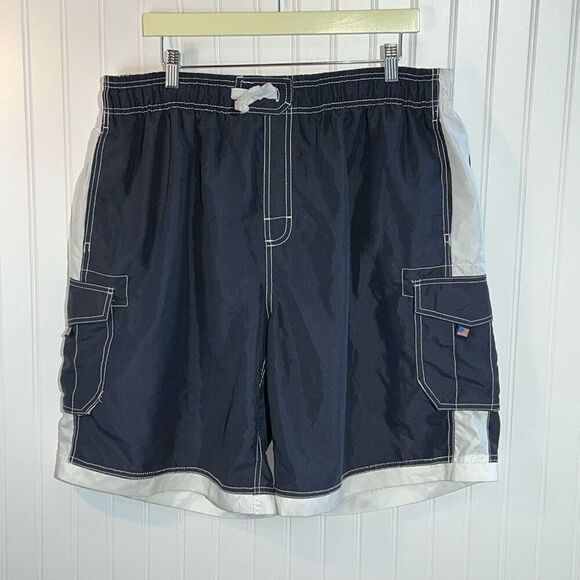 US Apparel Swim Trunks With DrawString And Pockets Mens Size 2XL Navy And White - Picture 1 of 11